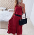 Solid Color Pleated Maxi Skirt With Sexy Suspenders - ROUTINE FASHION