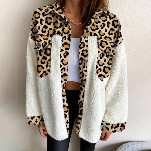 Ladies Fleece Jacket Leopard Print Plush - ROUTINE FASHION