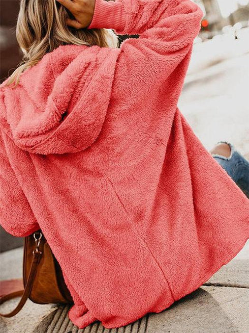 Long Sleeve Sweet Pockets Teddy Bear Coats - ROUTINE FASHION