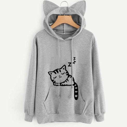 Female Women Casual Hoodies Sweatshirt Long Sleeve Hoody Cute Ears Printed Hoodies Tracksuit outerwear Sweatshirt - ROUTINE FASHION