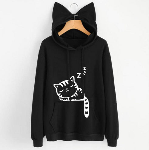 Female Women Casual Hoodies Sweatshirt Long Sleeve Hoody Cute Ears Printed Hoodies Tracksuit outerwear Sweatshirt - ROUTINE FASHION