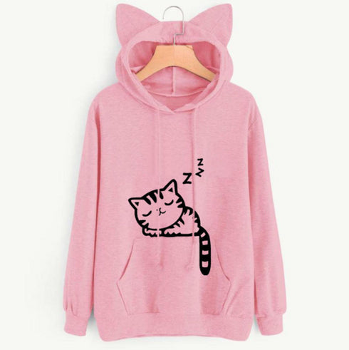 Female Women Casual Hoodies Sweatshirt Long Sleeve Hoody Cute Ears Printed Hoodies Tracksuit outerwear Sweatshirt - ROUTINE FASHION