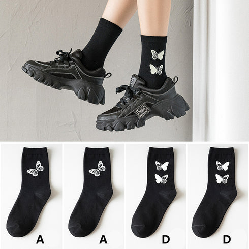 Black socks women luminous butterfly tube socks - ROUTINE FASHION