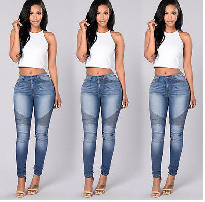 Women's stretch Slim folds stitching feet jeans pencil pants - ROUTINE FASHION