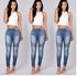Women's stretch Slim folds stitching feet jeans pencil pants - ROUTINE FASHION