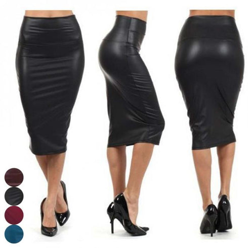 Newly Women High Waist Faux Leather Pencil Skirt Bodycon Skirt Solid Sexy OL Office Skirts - ROUTINE FASHION