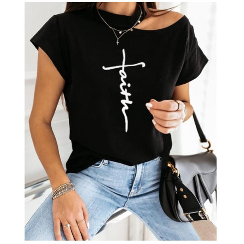 Casual T-shirt letter print strapless top women - ROUTINE FASHION