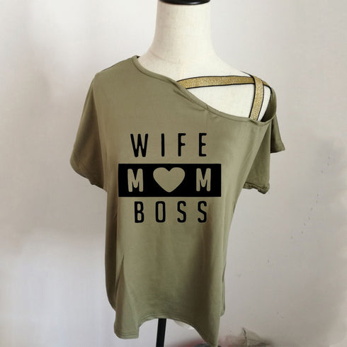 Irregular Cross Oblique Shoulder Short-sleeved T-shirt Women - ROUTINE FASHION