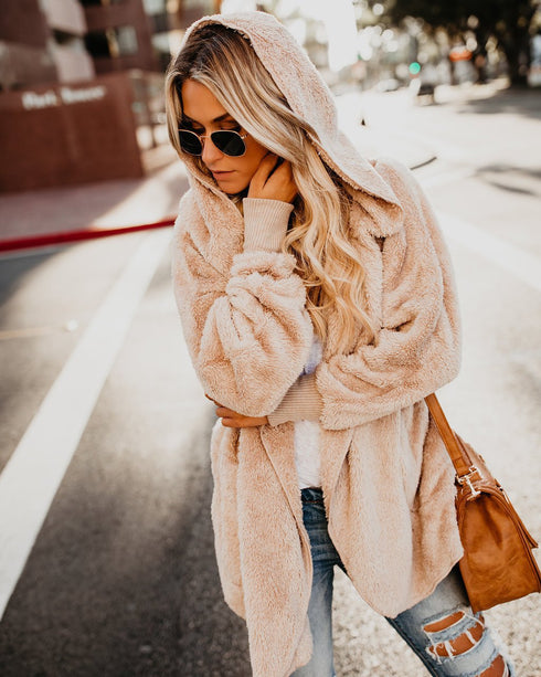 Long Sleeve Sweet Pockets Teddy Bear Coats - ROUTINE FASHION