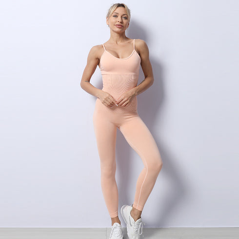New Seamless Knitted Fitness Jumpsuit In Europe And America Sexy Sling High Elastic Tight Jumpsuit Yoga Suit For Women - ROUTINE FASHION