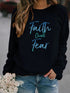 Letter Print Hoodie Women Wool Long Sleeve O-Neck Loose Sweatshirt - ROUTINE FASHION
