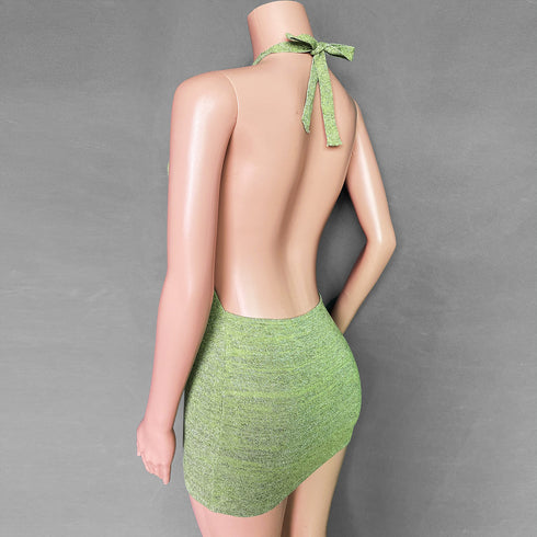 Knitted Dress With Hip And Halter - ROUTINE FASHION