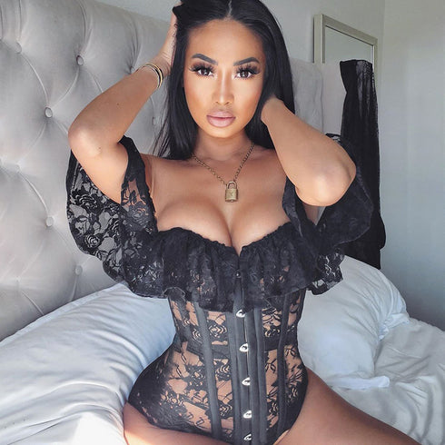 Women's See-Through Cardigan Shaping Lace Tunic Top - ROUTINE FASHION