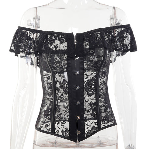 Women's See-Through Cardigan Shaping Lace Tunic Top - ROUTINE FASHION