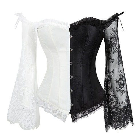 Sexy Lingerie Women Corset Bustier Top Overbust Sexy Nightclub Clothing Steampunk Gothic Lace Long Sleeves Corsets Costume - ROUTINE FASHION