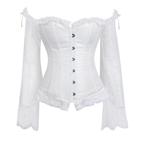 Sexy Lingerie Women Corset Bustier Top Overbust Sexy Nightclub Clothing Steampunk Gothic Lace Long Sleeves Corsets Costume - ROUTINE FASHION