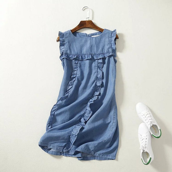 Ruffled Tencel Denim Short One-piece Dress - ROUTINE FASHION