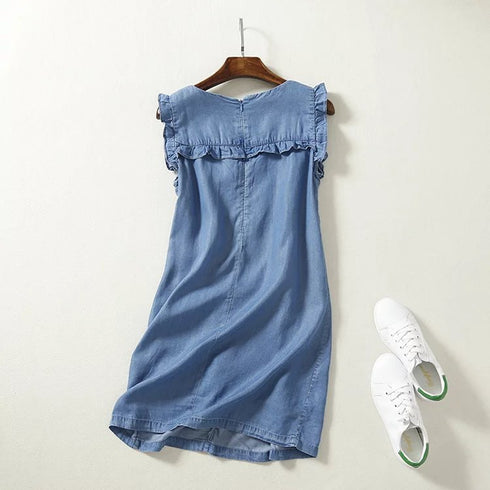Ruffled Tencel Denim Short One-piece Dress - ROUTINE FASHION