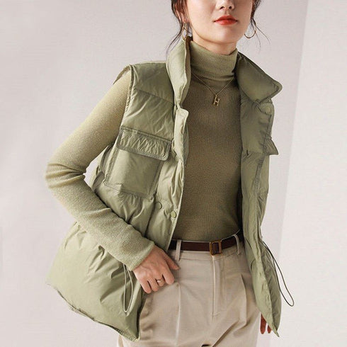 Drawstring Fashion Down Jacket Women Short Vest Vest - ROUTINE FASHION