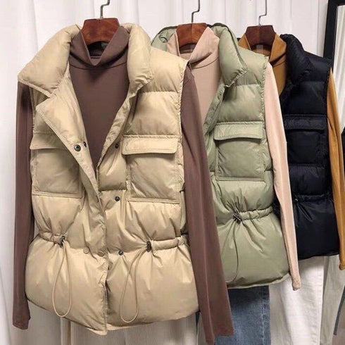 Drawstring Fashion Down Jacket Women Short Vest Vest - ROUTINE FASHION