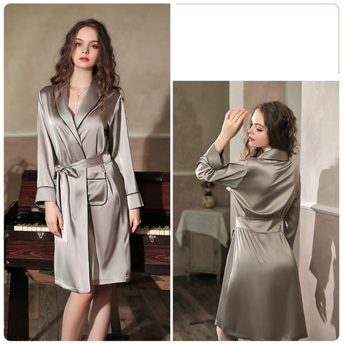 Imitation Silk Nightgown Bathrobe Home Service - ROUTINE FASHION