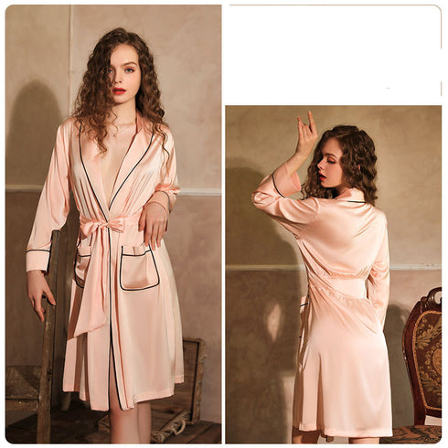 Imitation Silk Nightgown Bathrobe Home Service - ROUTINE FASHION