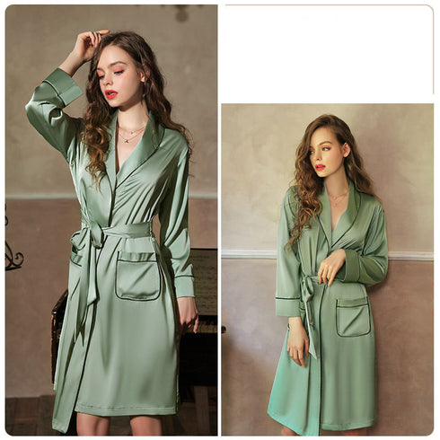 Imitation Silk Nightgown Bathrobe Home Service - ROUTINE FASHION