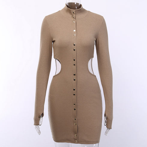 Hollow long-sleeved knitted dress - ROUTINE FASHION