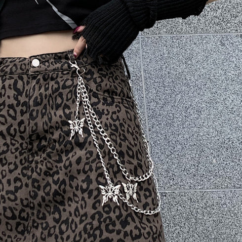 Harajuku Style Retro Denim Skirt High Waist Leopard Print Skirt Women - ROUTINE FASHION