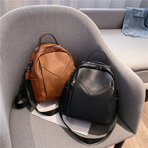 Fashion Simple and Versatile Soft Leather One-Shoulder Small Backpack - ROUTINE FASHION