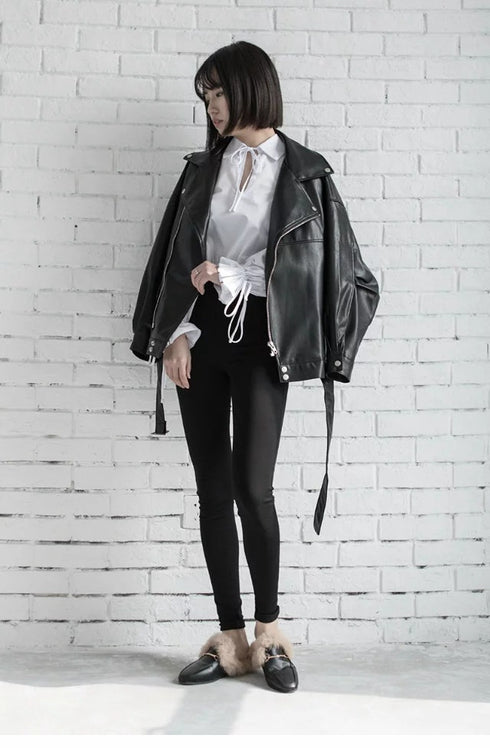 Leather Jacket Student Motorcycle Jacket - ROUTINE FASHION
