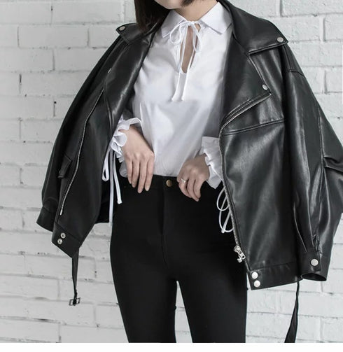 Leather Jacket Student Motorcycle Jacket - ROUTINE FASHION