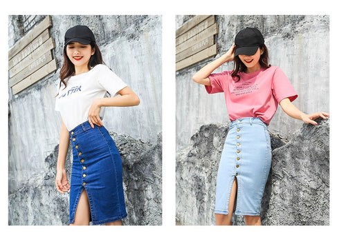 Single-breasted stretch denim skirt - ROUTINE FASHION