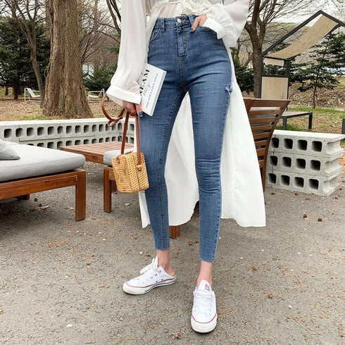Ripped Leg-fit Skinny Pencil Cropped Jeans - ROUTINE FASHION