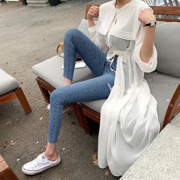 Ripped Leg-fit Skinny Pencil Cropped Jeans - ROUTINE FASHION