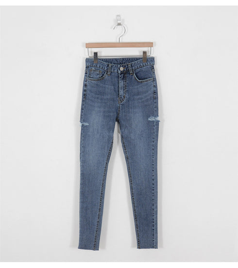 Ripped Leg-fit Skinny Pencil Cropped Jeans - ROUTINE FASHION
