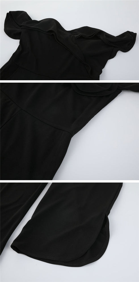 Women's Solid Jumpsuit With Open Shoulders - ROUTINE FASHION