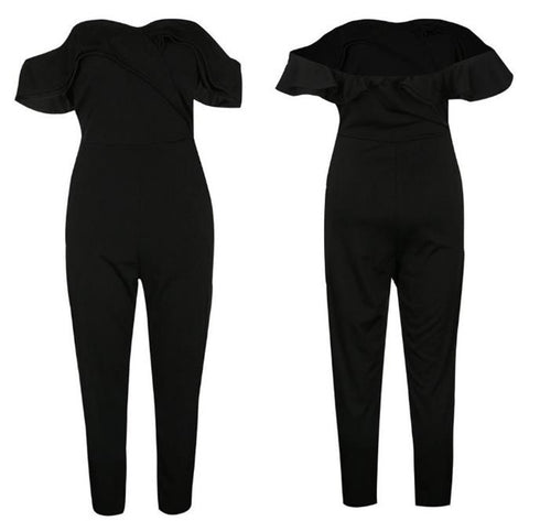Women's Solid Jumpsuit With Open Shoulders - ROUTINE FASHION