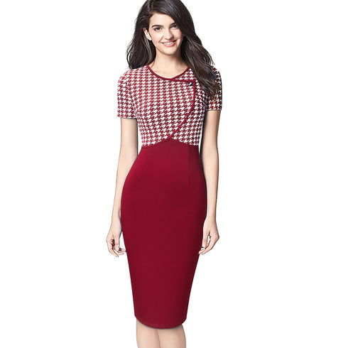 Houndstooth Stitching Commuter Slim Bag Hip Pencil Skirt - ROUTINE FASHION