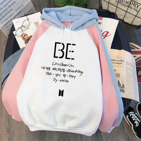 Plus Fleece Youth Color Block Hoodie BE Contrast Color Sweatshirt Women - ROUTINE FASHION