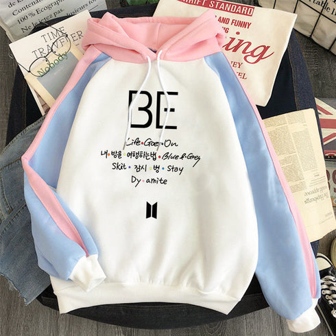 Plus Fleece Youth Color Block Hoodie BE Contrast Color Sweatshirt Women - ROUTINE FASHION
