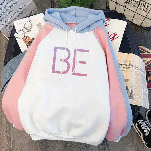 Plus Fleece Youth Color Block Hoodie BE Contrast Color Sweatshirt Women - ROUTINE FASHION