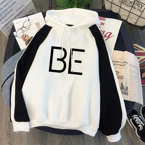 Plus Fleece Youth Color Block Hoodie BE Contrast Color Sweatshirt Women - ROUTINE FASHION