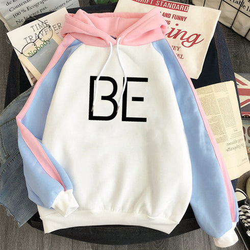 Plus Fleece Youth Color Block Hoodie BE Contrast Color Sweatshirt Women - ROUTINE FASHION