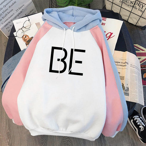 Plus Fleece Youth Color Block Hoodie BE Contrast Color Sweatshirt Women - ROUTINE FASHION