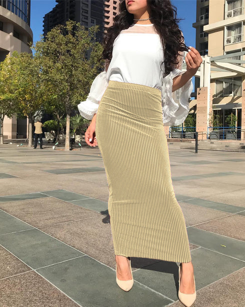 Striped Stretch Knit Wrap Hip Women's Skirt - ROUTINE FASHION