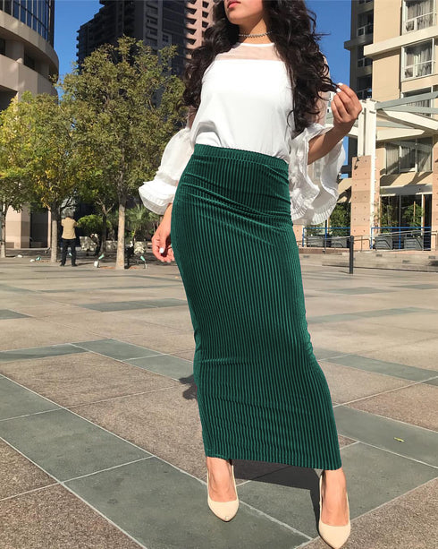 Striped Stretch Knit Wrap Hip Women's Skirt - ROUTINE FASHION