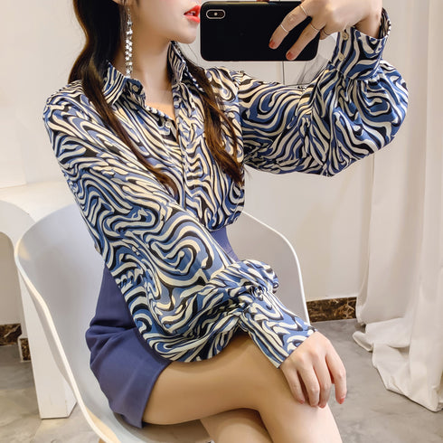 Lantern Sleeve Blouse Foreign Style Bottoming Shirt Fashion Korean Chiffon Shirt Women - ROUTINE FASHION