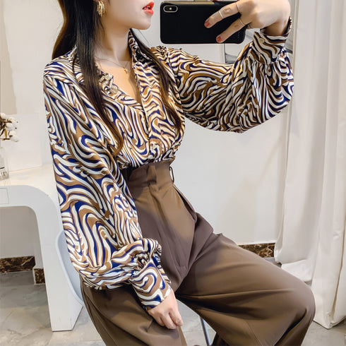 Lantern Sleeve Blouse Foreign Style Bottoming Shirt Fashion Korean Chiffon Shirt Women - ROUTINE FASHION