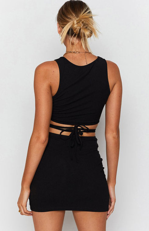 Slim-Fit Lace-Up Wrap-Chest Waistcoat Dress Sexy Package Hip Suit Skirt - ROUTINE FASHION